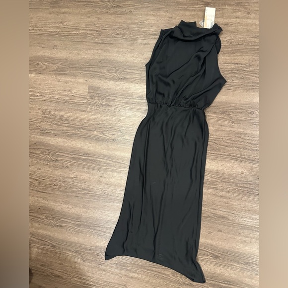 BTFBM Black Satin, Maxi Cocktail Dress, high-neck, Size:M, NWT w. extra button - Picture 2 of 10